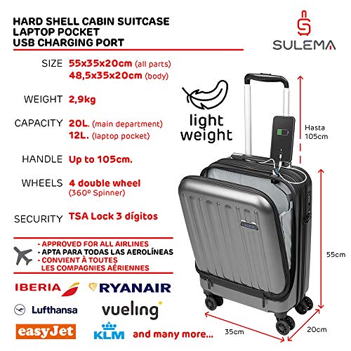 Maletas de Viaje de Cabina 55x40x20 con USB de Carga Equipaje de Mano Trolley rigida 4 Ruedas giratorias 360º candado TSA Maleta Ryanair, Grandes Resistentes Sulema