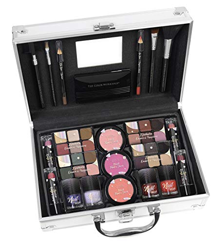 Maletín de Maquillaje Bon Voyage Makeup Set - The Color Workshop - Un Kit de Maquillaje Profesional Completo en un Maletín Plateado y Elegante con Espejo Incluido para Llevar Siempre Contigo - Silver