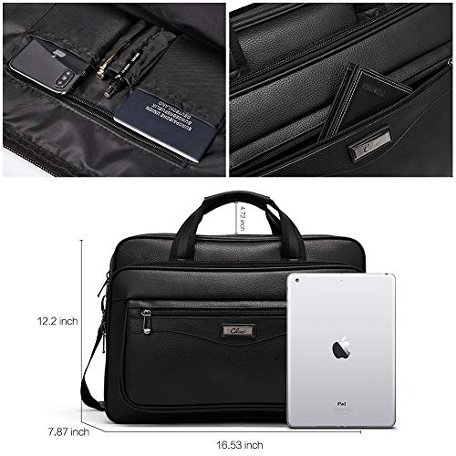 Maletín Hombres Cuero Grande Portátil de 15,6 Pulgadas Viaje Bolsa de Hombro Bandolera de Trabajo Negro Maletín Hombres Cuero Grande Portátil de 15,6 Pulgadas Viaje Bolsa de Hombro Bandolera de Trabajo Negro