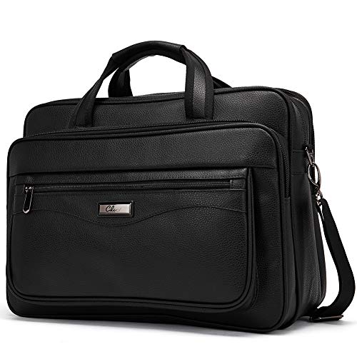 Maletín Hombres Cuero Grande Portátil de 15,6 Pulgadas Viaje Bolsa de Hombro Bandolera de Trabajo Negro Maletín Hombres Cuero Grande Portátil de 15,6 Pulgadas Viaje Bolsa de Hombro Bandolera de Trabajo Negro