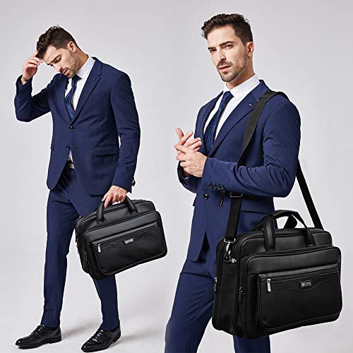 Maletín Hombres Cuero Grande Portátil de 15,6 Pulgadas Viaje Bolsa de Hombro Bandolera de Trabajo Negro