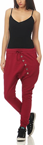 Malito Mujer Pantalón Boyfriend Classic Botón Baggy Aladin Bombacho Sudadera 8023 (Burdeos)