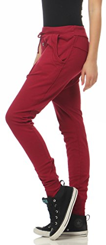 Malito Mujer Pantalón Boyfriend Classic Botón Baggy Aladin Bombacho Sudadera 8023 (Burdeos)