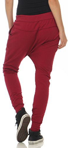 Malito Mujer Pantalón Boyfriend Classic Botón Baggy Aladin Bombacho Sudadera 8023 (Burdeos)