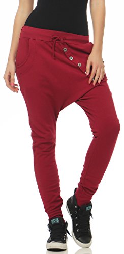 Malito Mujer Pantalón Boyfriend Classic Botón Baggy Aladin Bombacho Sudadera 8023 (Burdeos)