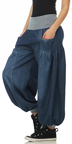Malito Mujer Pantalones Bombacho Mezclilla Pantalones Anchos Talla Única 6258 (Azul) Malito Mujer Pantalones Bombacho Mezclilla Pantalones Anchos Talla Única 6258 (Azul)