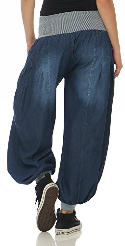 Malito Mujer Pantalones Bombacho Mezclilla Pantalones Anchos Talla Única 6258 (Azul) Malito Mujer Pantalones Bombacho Mezclilla Pantalones Anchos Talla Única 6258 (Azul)