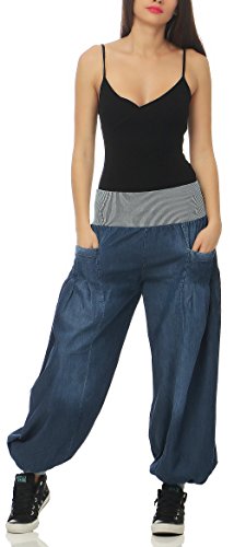 Malito Mujer Pantalones Bombacho Mezclilla Pantalones Anchos Talla Única 6258 (Azul) Malito Mujer Pantalones Bombacho Mezclilla Pantalones Anchos Talla Única 6258 (Azul)