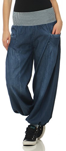 Malito Mujer Pantalones Bombacho Mezclilla Pantalones Anchos Talla Única 6258 (Azul) Malito Mujer Pantalones Bombacho Mezclilla Pantalones Anchos Talla Única 6258 (Azul)