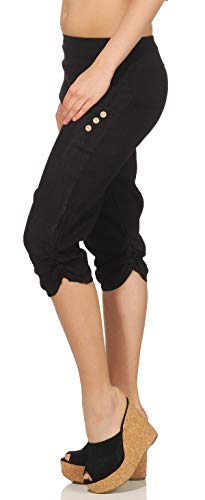 Malito Mujer Pantalones de Lino Pantalones de Ocio Colores Liso 7988 (XL, Negro)