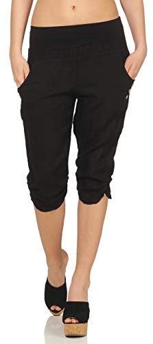 Malito Mujer Pantalones de Lino Pantalones de Ocio Colores Liso 7988 (XL, Negro)