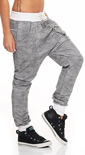 Malito Pantaloni Boyfriend en el „Tejer“ Design Baggy Aladin Bombacho Sudadera 7398 Mujer Talla Única (Blanco)