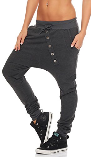 Malito Pantaloni Boyfriend en el „Tejer“ Design Baggy Aladin Bombacho Sudadera 7398 Mujer Talla Única (Gris Oscuro)