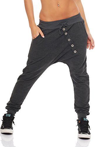 Malito Pantaloni Boyfriend en el „Tejer“ Design Baggy Aladin Bombacho Sudadera 7398 Mujer Talla Única (Gris Oscuro)