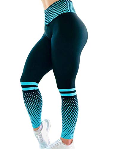 Mallas Deporte Mujer Leggins Fitness Push up Running Yoga Pantalón Medias Deportivas Multicolor 3D Impresión Arco Iris Gym Pantalones Deportivos Elástico Polainas para Pilates Ejercicio (Azul, L)