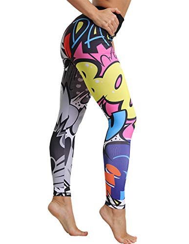 Mallas Deporte Mujer Leggins Yoga Pantalón Medias Deportivas Patrón de Dibujos Animados Gym Pantalones Deportivos Elástico Polainas para Running Pilates Fitness Ejercicio (Multicolor, S)