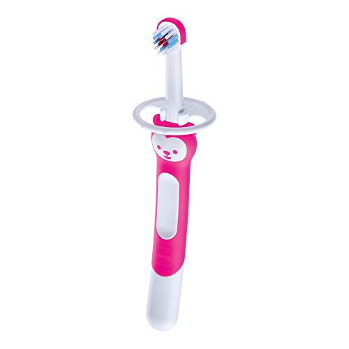 Mam Training Brush - Cepillo de dientes para niños con mango largo, 5 meses, color rosa