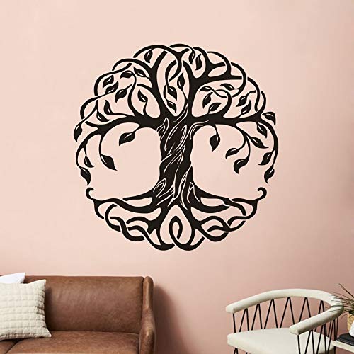 Mandala árbol redondo vinilo pared calcomanía moderna decoración del hogar gimnasio yoga árbol etiqueta de la pared árbol de la vida yoga estudio mural A7 57x57cm