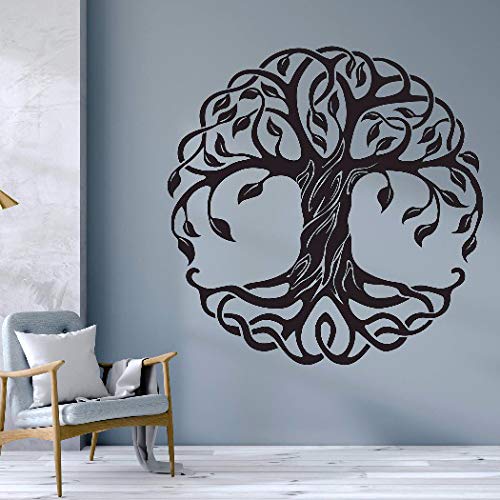 Mandala árbol redondo vinilo pared calcomanía moderna decoración del hogar gimnasio yoga árbol etiqueta de la pared árbol de la vida yoga estudio mural A7 57x57cm