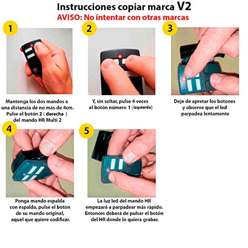 Mando Garaje Universal Multifrecuencia HR MULTI 2 Compatible Para Frecuencias Desde 433MHz Hasta 868MHz Código Fijo Y Variable Capaz De Unificar 4 Mandos Distintos En 1