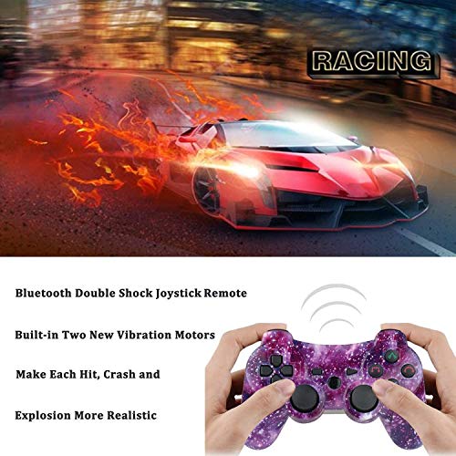 Mando PS3 Inalámbrico Gamepad Bluetooth PS3 Controller Joystick con Doble Vibración SIX-AXIS para PlayStation 3 / PC (Galaxy Púrpura)