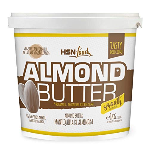Mantequilla de Almendras de HSN con Textura Cremosa y Suave - 100% Natural - Almond Butter Smooth - Apto Vegetariano - Sin grasa de palma - Sin grasa trans - Sin azúcar ni sal añadidos – 1Kg