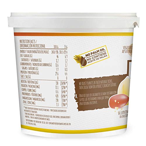 Mantequilla de Cacahuete de HSN | Textura Crujiente - Peanut Butter Crunchy - 100% Natural | Apto Vegetariano, Sin grasa de palma, Sin grasa trans, Sin azúcar ni sal añadidos, 1000g