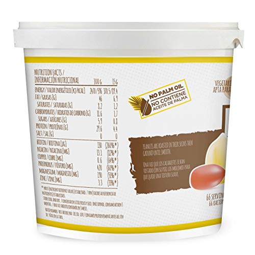 Mantequilla de Cacahuete de HSN | Textura Suave y Cremosa - Peanut Butter Smooth - 100% Natural | Apto Vegetariano, Sin grasa de palma, Sin grasa trans, Sin azúcar ni sal añadidos, 1000g