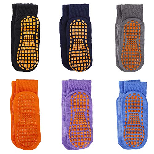 MaoXinTek Calcetines Antideslizantes para Niños Pequeños Algodón Lindo con Puños, Calentar 6 Pares de Zapatillas Calcetines de Piso de Corte Bajo con Silicona para 4-6 años de Bebés y Niñas