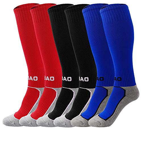 MaoXinTek Calcetines de Fútbol para Niños Compresión Deportes al Aire Libre de Medias de Soccer, Baloncesto, Lacrosse, Rugby, Hockey Atlético Socks Regalo para 8 a 12 Años Chicos, 3 Pares