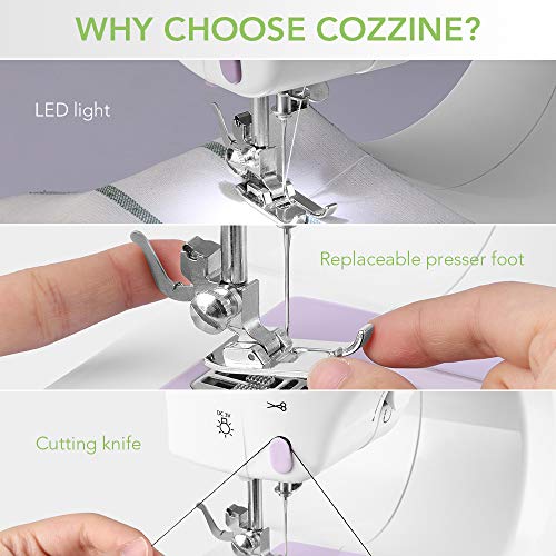 Máquina de Coser Eléctrica Portátil, Cozzine Máquina de Coser Con Lámpara LED, 12 Puntos de Costura, Máquina de Coser Manual Automática con Control de Velocidad