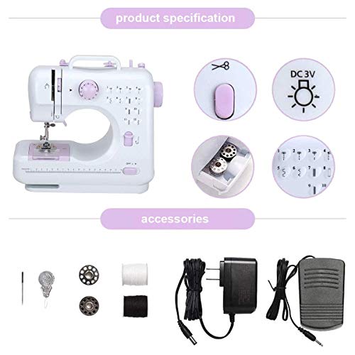 Máquina de coser portátil, mini máquinas de coser eléctricas de reparación para el hogar, 12 puntadas, 2 velocidades con pedal para coser en casa, principiantes, niños Máquina de coser portátil, mini máquinas de coser eléctricas de reparación para el hogar, 12 puntadas, 2 velocidades con pedal para coser en casa, principiantes, niños
