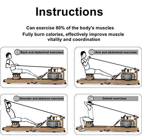 Máquina De Remo, Máquina De Remo A Prueba De Agua De Madera Plegable, con Pantalla LCD, Reposapiés Y Banco Ajustables, Adecuados para Ejercicio De Aptitud En El Hogar,84×20×22in