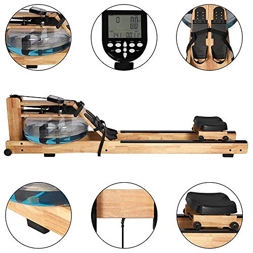 Máquina De Remo, Máquina De Remo De Madera Resistente Al Agua con Pantalla LCD, Reposapiés Ajustable Y Un Banco, Adecuado para El Ejercicio De Fitness En Casa