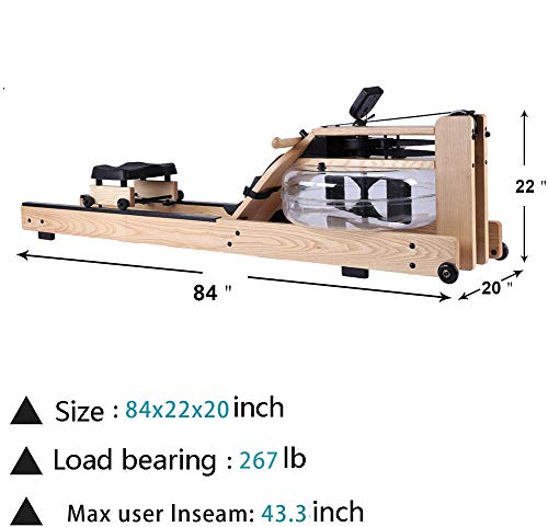 Máquina De Remo, Máquina De Remo De Madera Resistente Al Agua con Pantalla LCD, Reposapiés Ajustable Y Un Banco, Adecuado para El Ejercicio De Fitness En Casa