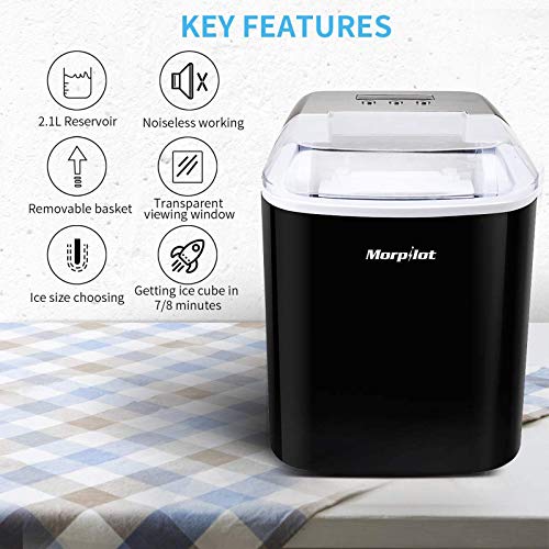 Máquina para Hacer Hielo, morpilot Fabricadora de Hielo, Cubitos 2 Tamaños Pequeño/Grande, Producción en 7-8 Minutos, Hace 12KG/24 Horas, Pantalla LCD, Apagado Automático, Silencio, Autolavado, 2.1L Máquina para Hacer Hielo, morpilot Fabricadora de Hielo, Cubitos 2 Tamaños Pequeño/Grande, Producción en 7-8 Minutos, Hace 12KG/24 Horas, Pantalla LCD, Apagado Automático, Silencio, Autolavado, 2.1L
