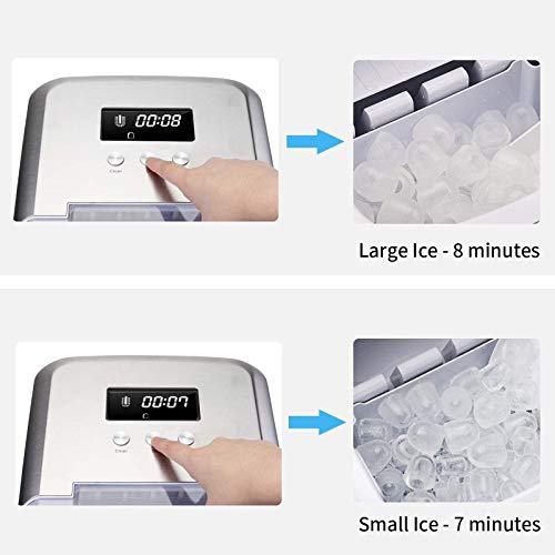 Máquina para Hacer Hielo, morpilot Fabricadora de Hielo, Cubitos 2 Tamaños Pequeño/Grande, Producción en 7-8 Minutos, Hace 12KG/24 Horas, Pantalla LCD, Apagado Automático, Silencio, Autolavado, 2.1L