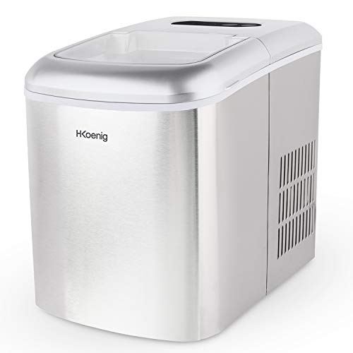 Máquina silenciosa para Hacer Hielo, 120 W, Capacidad 12 kg, Entre 10 y 13 Minutos, 2 Tamaños de Cubitos, Gris, Acero Inoxidable. H.Koenig_KB20