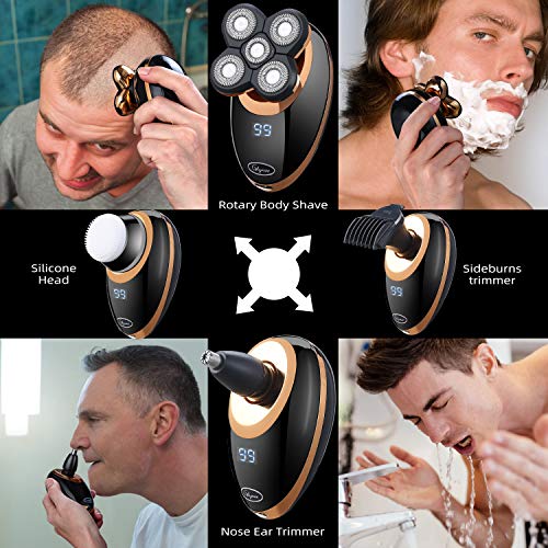 Maquinilla De Afeitar, Afeitadora Corporal EléCtrica Para Hombre Impermeable, Glynee 5 en 1 USB Recargable Húmedo & Seco Afeitadora de Cabeza Calva Cortapelos Recortador de Barba