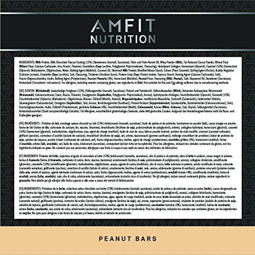 Marca Amazon - Amfit Nutrition Barra de proteína baja en azúcar (19,5gr proteina, 1,7gr azúcar), Cacahuete, Pack de 12 (12x60g)