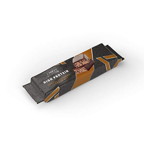 Marca Amazon - Amfit Nutrition Barrita de proteína baja en azúcar (19,6gr proteina - 0,8gr azúcar) - fondant de chocolate - Pack de 12 (12x60g)