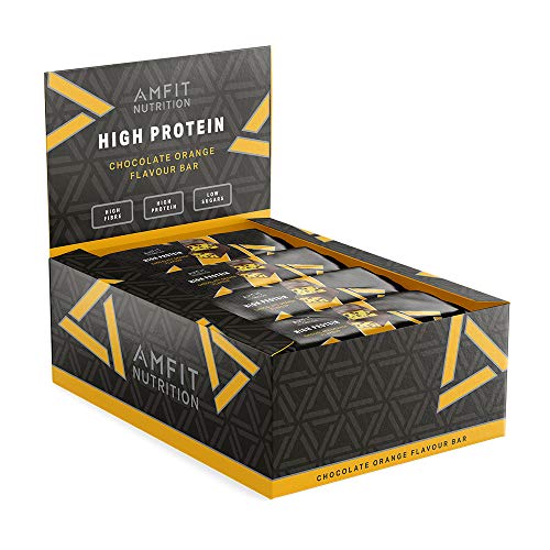 Marca Amazon - Amfit Nutrition Barrita de proteína baja en azúcar (19,8gr proteina - 2.1gr azúcar) - chocolate y naranja - Pack de 12 (12x60g) Marca Amazon - Amfit Nutrition Barrita de proteína baja en azúcar (19,8gr proteina - 2.1gr azúcar) - chocolate y naranja - Pack de 12 (12x60g)