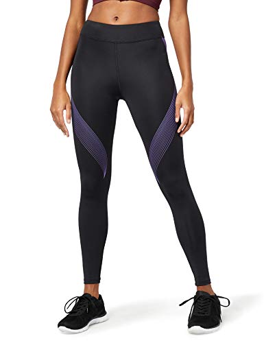 Marca Amazon - AURIQUE Bal181la18 - leggings deporte mujer Mujer, Negro (Black/Dahlia Purple), 40, Label:M