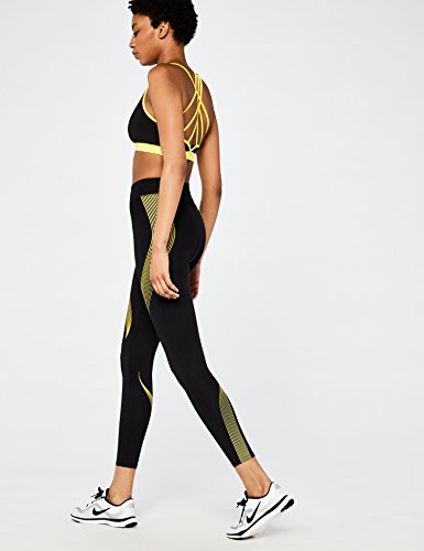 Marca Amazon - AURIQUE Bal181la18 - leggings deporte mujer Mujer, Negro (Black/golden Kiwi), 42, Label:L
