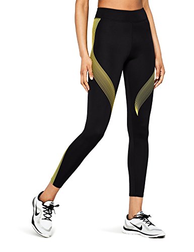 Marca Amazon - AURIQUE Bal181la18 - leggings deporte mujer Mujer, Negro (Black/golden Kiwi), 42, Label:L