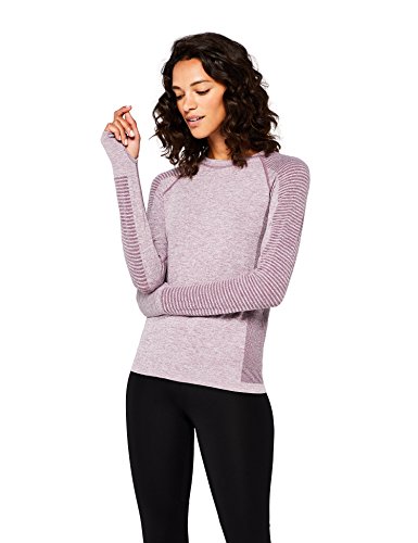 Marca Amazon - AURIQUE Camiseta Deportiva de Manga Larga sin Costuras Mujer, Morado (Purple Gumdrop Marl), 42, Label:L