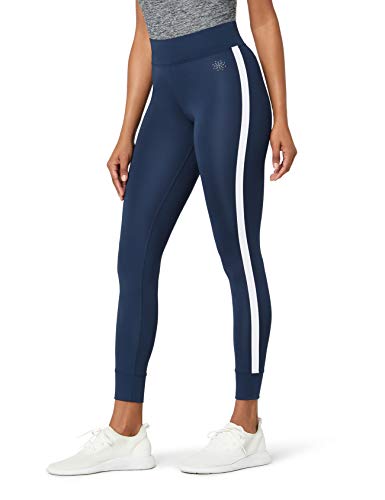 Marca Amazon - AURIQUE Leggings de Deporte con Banda Lateral Mujer, Azul (Dress Blue), 38, Label:S