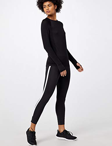 Marca Amazon - AURIQUE Leggings de Deporte con Banda Lateral Mujer, Negro (Black), 40, Label:M