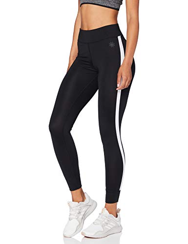 Marca Amazon - AURIQUE Leggings de Deporte con Banda Lateral Mujer, Negro (Black), 40, Label:M