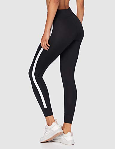 Marca Amazon - AURIQUE Leggings de Deporte con Banda Lateral Mujer, Negro (Black), 40, Label:M